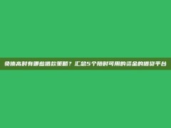 负债高时有哪些借款策略？汇总5个随时可用的资金的借贷平台