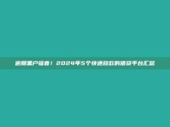 逾期黑户福音！2024年5个快速放款的借贷平台汇总