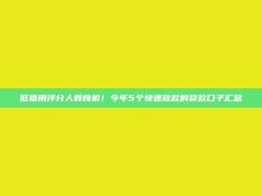 低信用评分人群良机！今年5个快速放款的贷款口子汇总