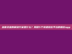 急需资金的解决方案是什么？揭晓5个快速放款平台的借款app