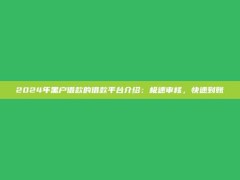 2024年黑户借款的借款平台介绍：极速审核，快速到账