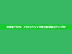 逾期黑户助力！2024年5个便捷到账的借贷平台介绍