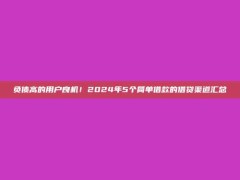 负债高的用户良机！2024年5个简单借款的借贷渠道汇总