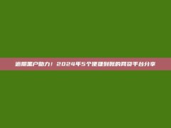 逾期黑户助力！2024年5个便捷到账的网贷平台分享