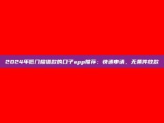 2024年低门槛借款的口子app推荐：快速申请，无条件放款