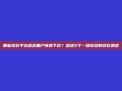 哪些贷款平台适合黑户快速下款？总结5个一键放贷的贷款通道