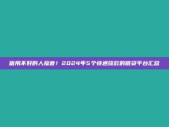 信用不好的人福音！2024年5个快速放款的借贷平台汇总