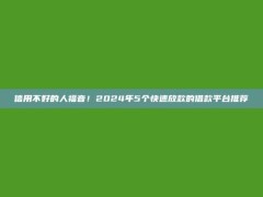 信用不好的人福音！2024年5个快速放款的借款平台推荐