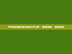 今年轻松借款的资金口子分享：快速审批，轻松放款