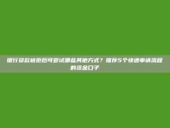 银行贷款被拒后可尝试哪些其他方式？推荐5个快速申请流程的资金口子