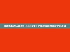 信用不好的人福音！2024年5个快速放款的借贷平台汇编