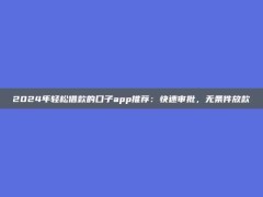 2024年轻松借款的口子app推荐：快速审批，无条件放款