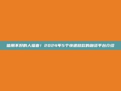 信用不好的人福音！2024年5个快速放款的融资平台介绍