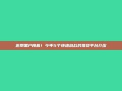 逾期黑户良机！今年5个快速放款的借贷平台介绍