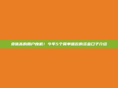 负债高的用户良机！今年5个简单借款的资金口子介绍