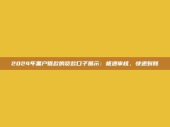 2024年黑户借款的贷款口子展示：极速审核，快速到账