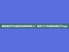 哪些借款平台适合资金周转的人？推荐5个灵活审批的口子app