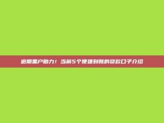 逾期黑户助力！当前5个便捷到账的贷款口子介绍