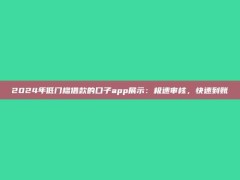 2024年低门槛借款的口子app展示：极速审核，快速到账