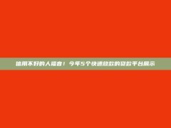 信用不好的人福音！今年5个快速放款的贷款平台展示