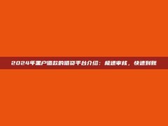 2024年黑户借款的借贷平台介绍：极速审核，快速到账