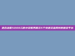 适合急需5000元的小贷服务展示5个快速资金周转的借贷平台