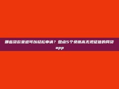 哪些贷款渠道可以轻松申请？盘点5个负债高无视征信的网贷app