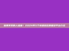 信用不好的人福音！2024年5个快速放款的借贷平台介绍