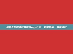 最新无抵押借款的网贷app介绍：秒批申请，简单借款