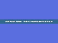 信用不好的人福音！今年5个快速放款的贷款平台汇编