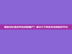 哪些贷款渠道可以帮助黑户？展示5个申请无忧的融资平台