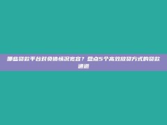 哪些贷款平台对负债情况宽容？盘点5个高效放贷方式的贷款通道