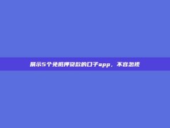 展示5个免抵押贷款的口子app，不容忽视