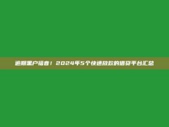 逾期黑户福音！2024年5个快速放款的借贷平台汇总