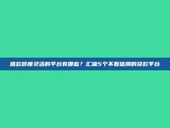 借款额度灵活的平台有哪些？汇编5个不看信用的贷款平台