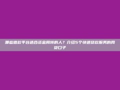 哪些借款平台适合资金周转的人？介绍5个快速贷款服务的网贷口子