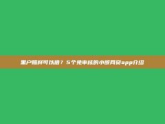 黑户照样可以借？5个免审核的小额网贷app介绍