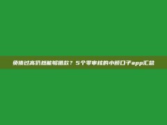 负债过高仍然能够借款？5个零审核的小额口子app汇总