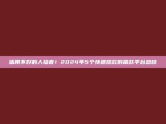 信用不好的人福音！2024年5个快速放款的借款平台总结