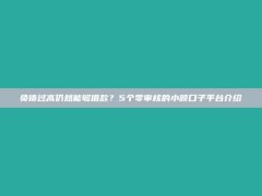 负债过高仍然能够借款？5个零审核的小额口子平台介绍