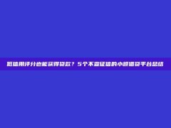 低信用评分也能获得贷款？5个不查征信的小额借贷平台总结