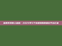 信用不好的人福音！2024年5个快速到账的借款平台汇编