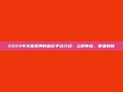 2024年无需抵押的借款平台介绍：立即审核，便捷到账