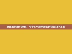 负债高的用户良机！今年5个简单借款的资金口子汇总