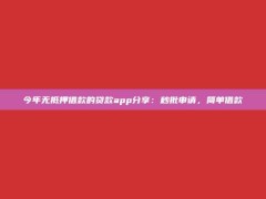 今年无抵押借款的贷款app分享：秒批申请，简单借款