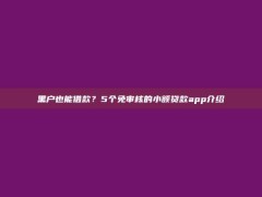 黑户也能借款？5个免审核的小额贷款app介绍