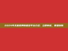 2024年无需抵押的借贷平台介绍：立即审核，便捷到账