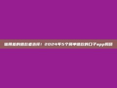 信用差的借款者选择！2024年5个简单借款的口子app揭晓