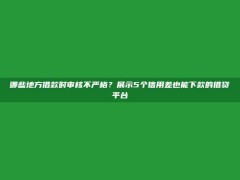 哪些地方借款时审核不严格？展示5个信用差也能下款的借贷平台