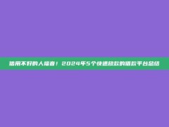 信用不好的人福音！2024年5个快速放款的借款平台总结